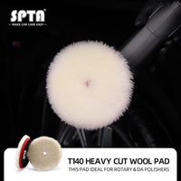 SPTA 3 inch to 6 inch Wool Polishing Pad, T140 White Heavy Cut Wool Pad to Remove 1200#/1500# Sanding Disc Marks, Deep Scratches, Orange Peel and Heavy Oxidation for Automotive, Car, RV, Motorbike & Boat