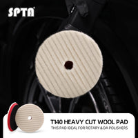 SPTA 3 inch to 6 inch Wool Polishing Pad, T140 Heavy Cut Wool Pad to Remove 1200#/1500# Sanding Disc Marks, Deep Scratches, Orange Peel and Heavy Oxidation for Automotive, Car, RV, Motorbike & Boat