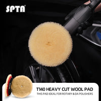 SPTA 3 inch to 6 inch Wool Polishing Pad, T140 Yellow Heavy Cut Wool Pad to Remove 1200#/1500# Sanding Disc Marks, Deep Scratches, Orange Peel and Heavy Oxidation for Automotive, Car, RV, Motorbike & Boat
