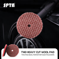 SPTA 3 inch to 6 inch Wool Polishing Pad, T140 Red Heavy Cut Wool Pad to Remove 1200#/1500# Sanding Disc Marks, Deep Scratches, Orange Peel and Heavy Oxidation for Automotive, Car, RV, Motorbike & Boat