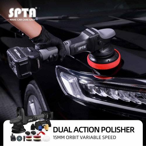 SPTA 5" (125mm) Cordless Car Polisher, 15mm Orbit New Version Cordless Polisher with EU Plug for Charger
