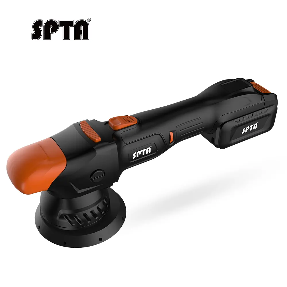 SPTA CP404 Orbit 9mm Black&Orange 5"Brushless Dual Action Polisher,Spft Control System, Portable-type Cordless Polisher