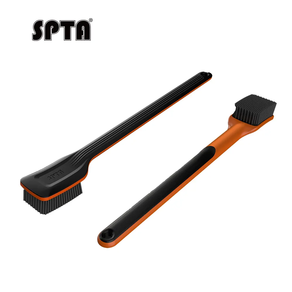 SPTA DF035 Black & Orange Car Wheel Guard Brush Detailong Brush Made With PVC For Car Interior Fabic Set Belt Leather Cleaning