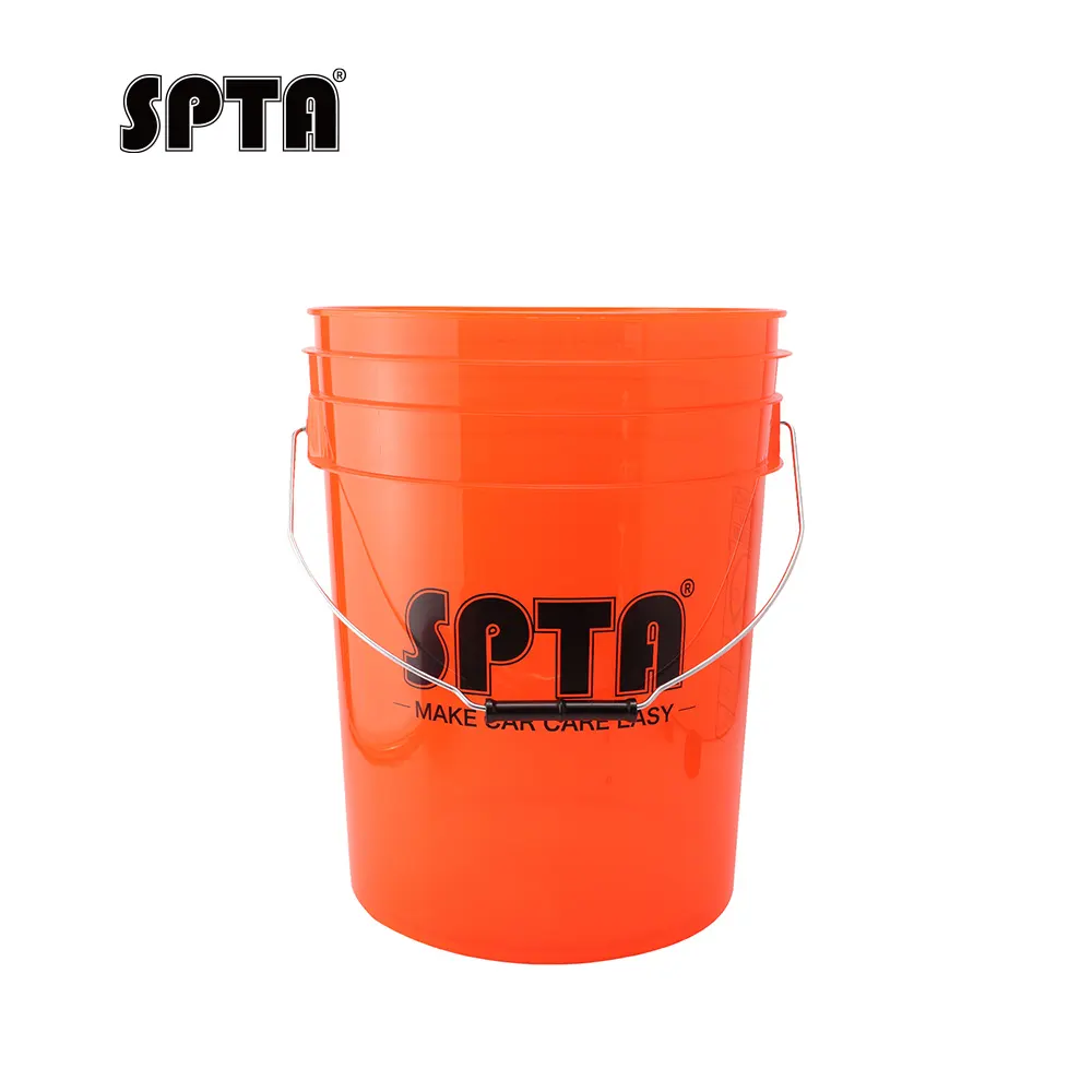 SPTA 20L Car Wash Bucket, Plastic Car Wash Bucket with Grip Handle - Orange Bucket