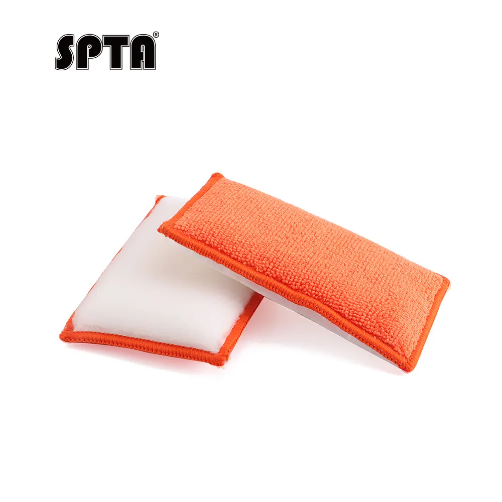 SPTA Car Interior Scrubbing Applicator Microfiber Car Wax Applicator, Car Wash Sponges for Car, Boat, Wood And Marble, Orange